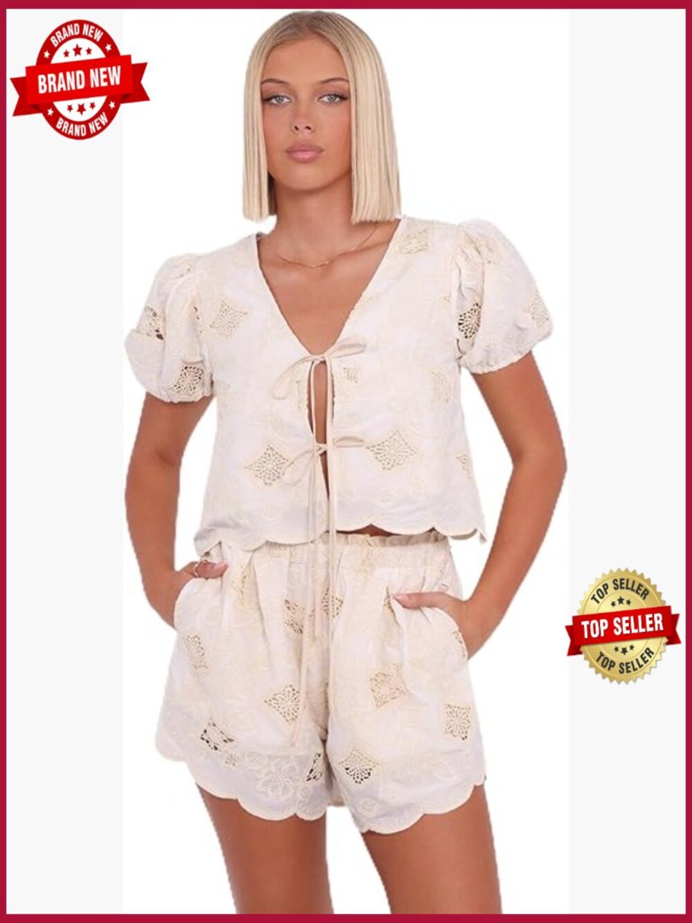Women's 100% Cotton Short Set with Tie Front